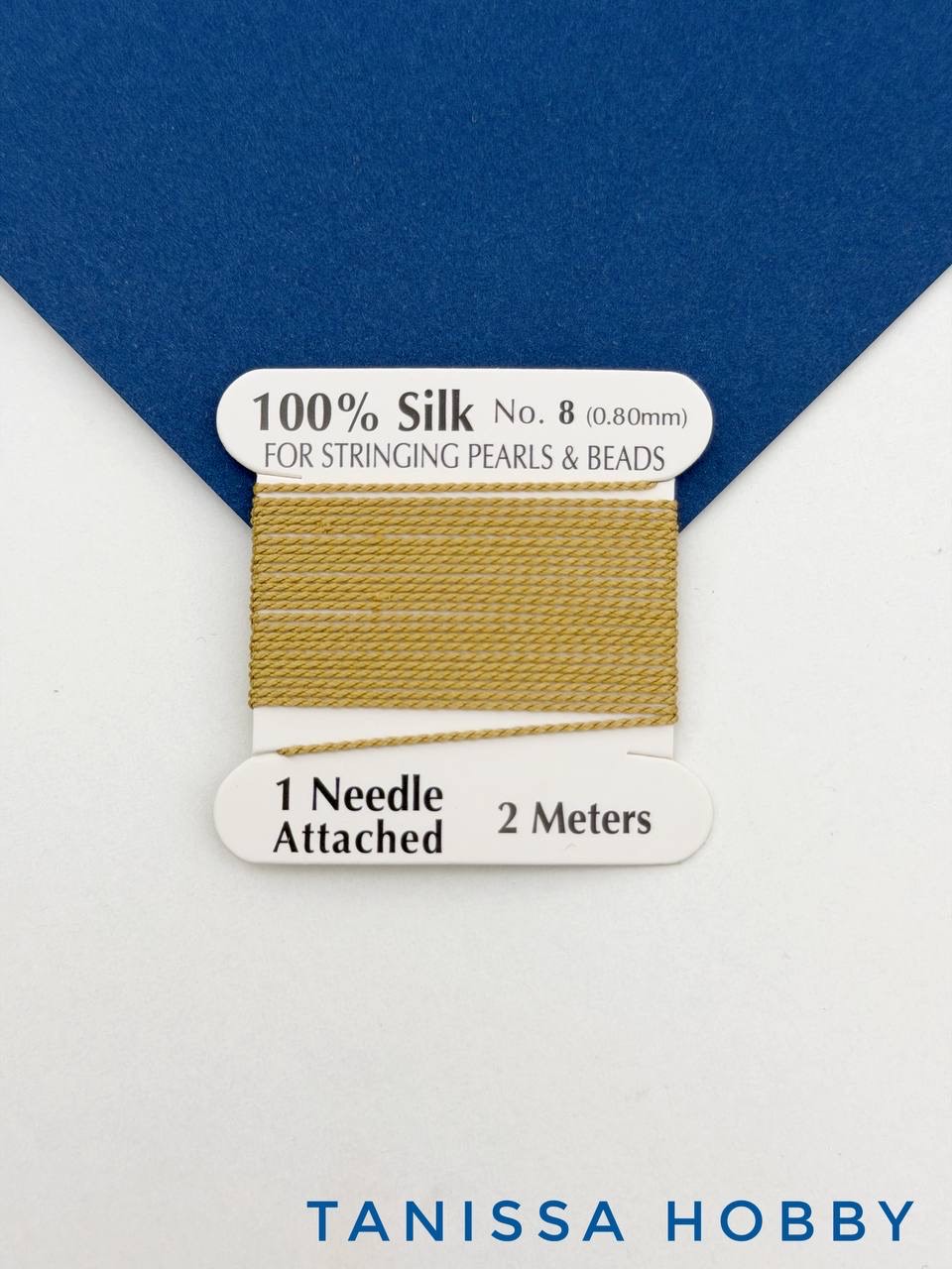 Нить для жемчуга и камней, шелк, 0,8мм, песочный бежевый, катушка 2м + игла в комплекте, Ц093