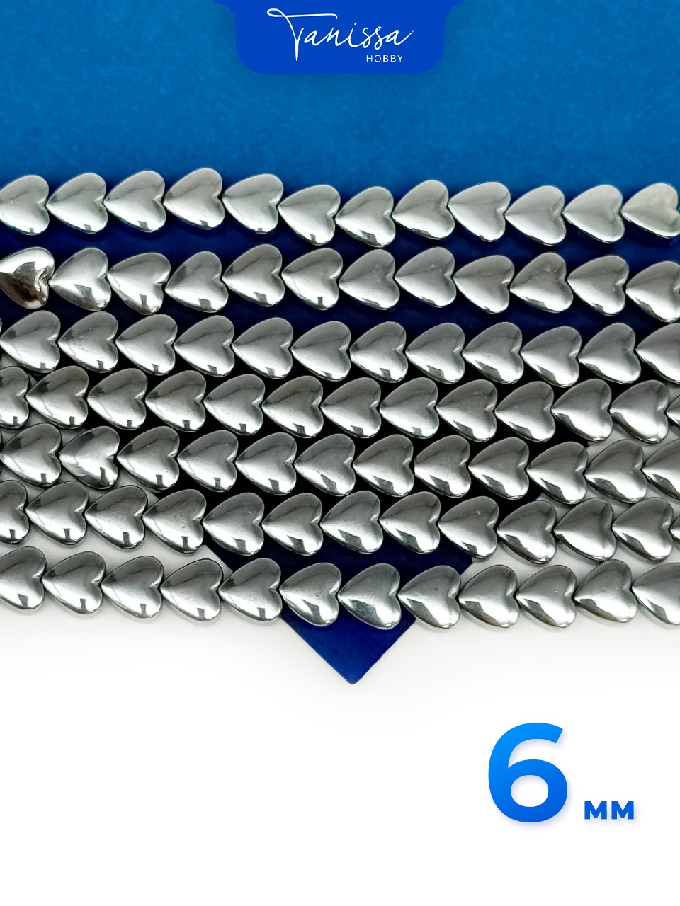 Гематин гематит сердце 6мм, 1/2 нити, ГТ045