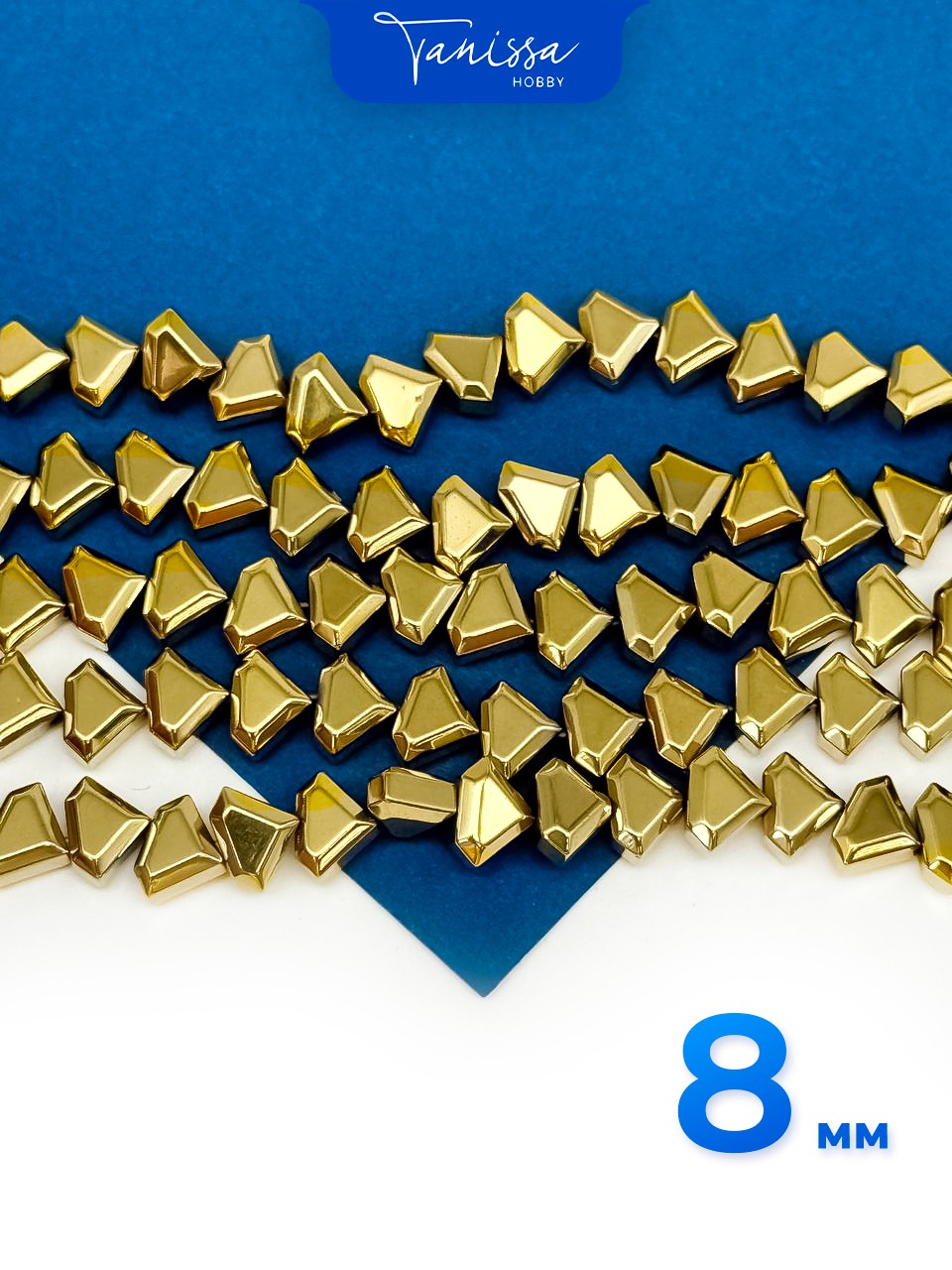 Гематин гематит бриллиант, треугольник, 8мм, золото, 1/2 нити, ГТ018