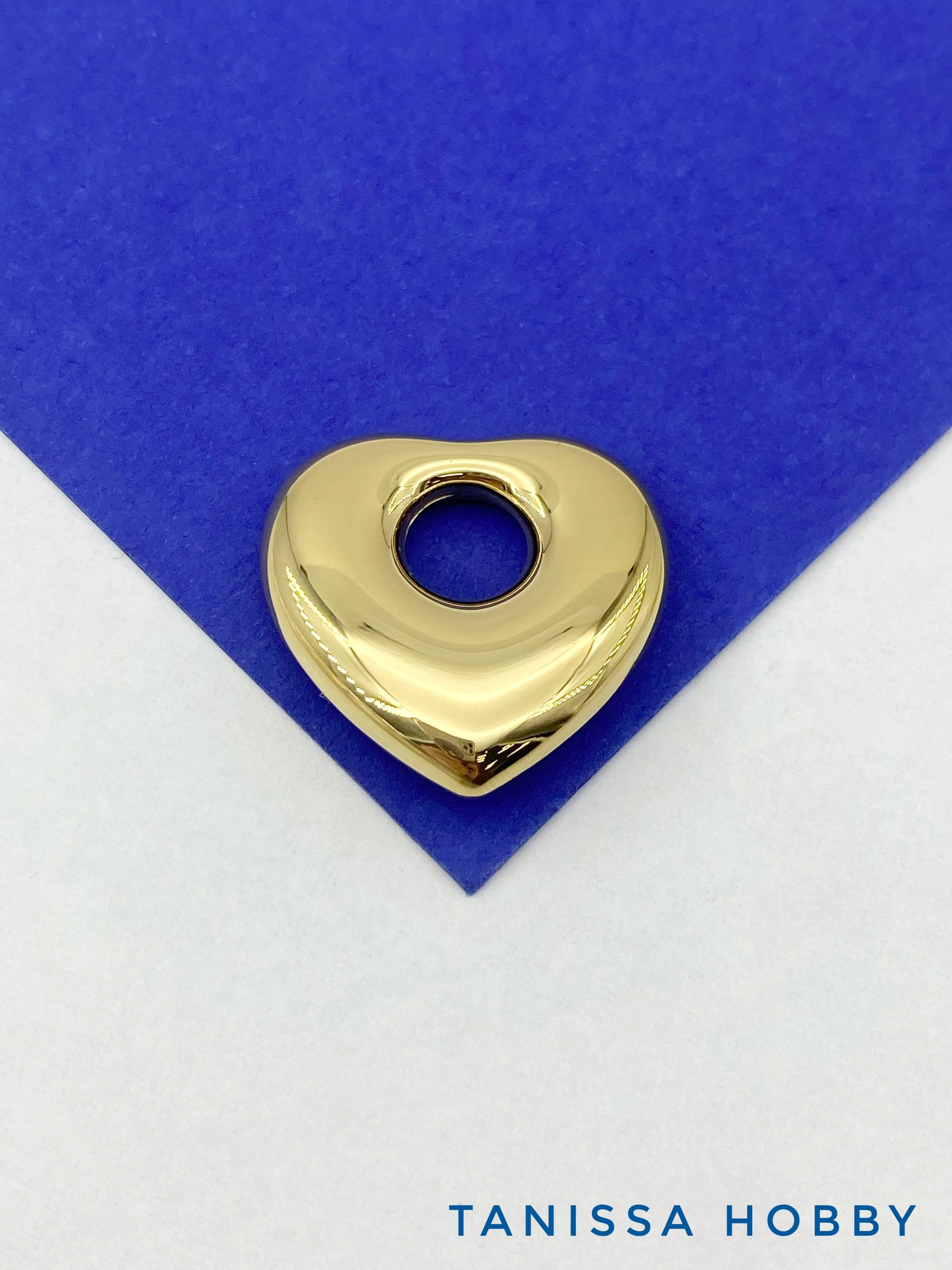 Подвеска бублик объемное сердце, 28мм, сталь, позолота, Ш412