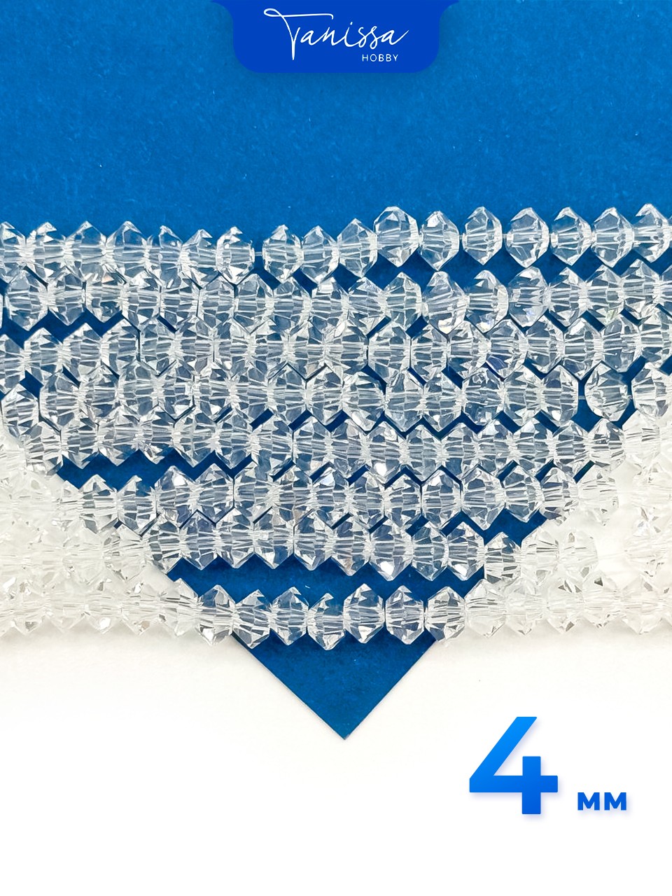 Хрусталь Биконус, плоский, прозрачный, 4мм, нить, Х334