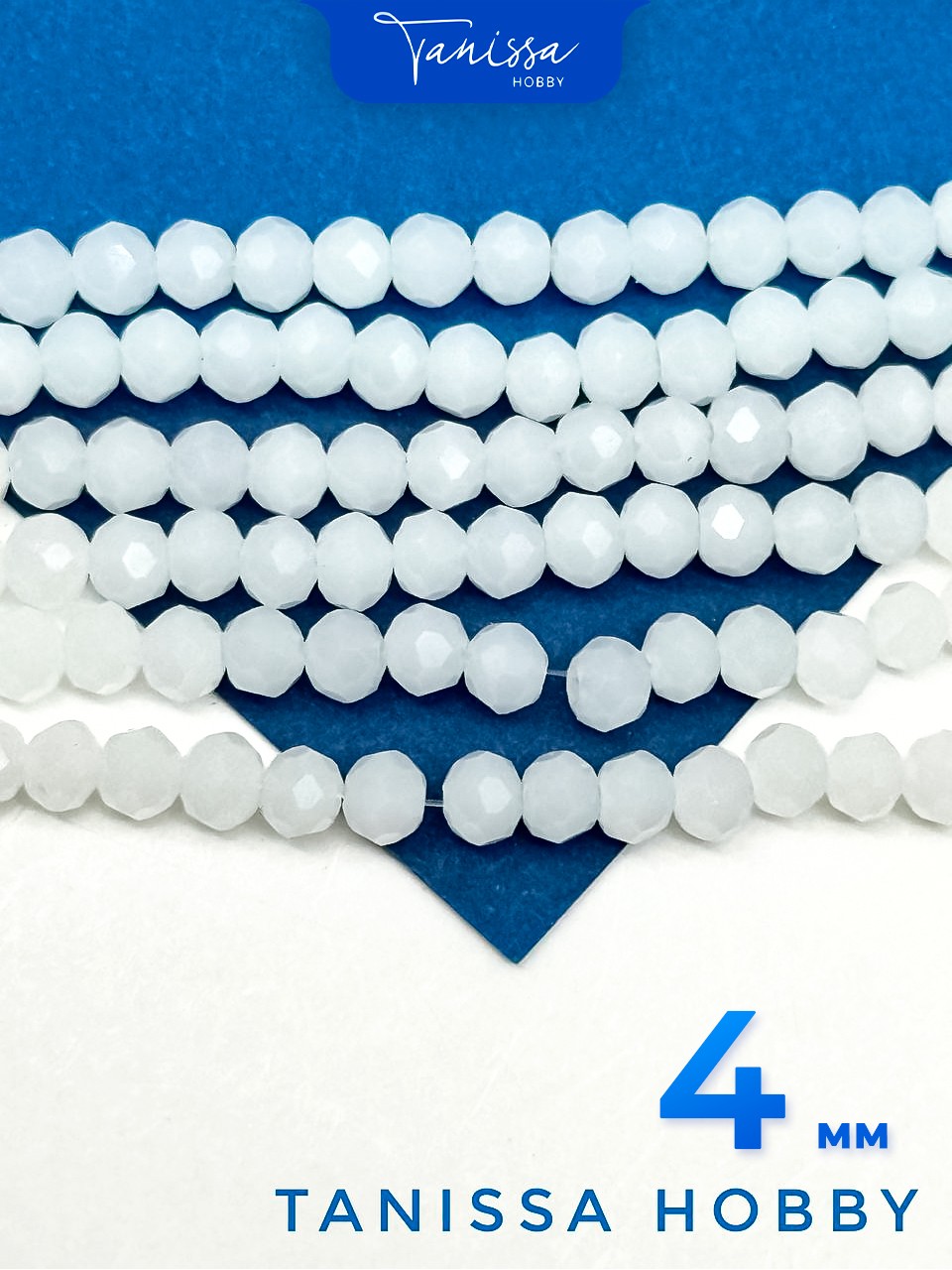 Хрусталь Рондели 4мм, белый опал, нить. Х084