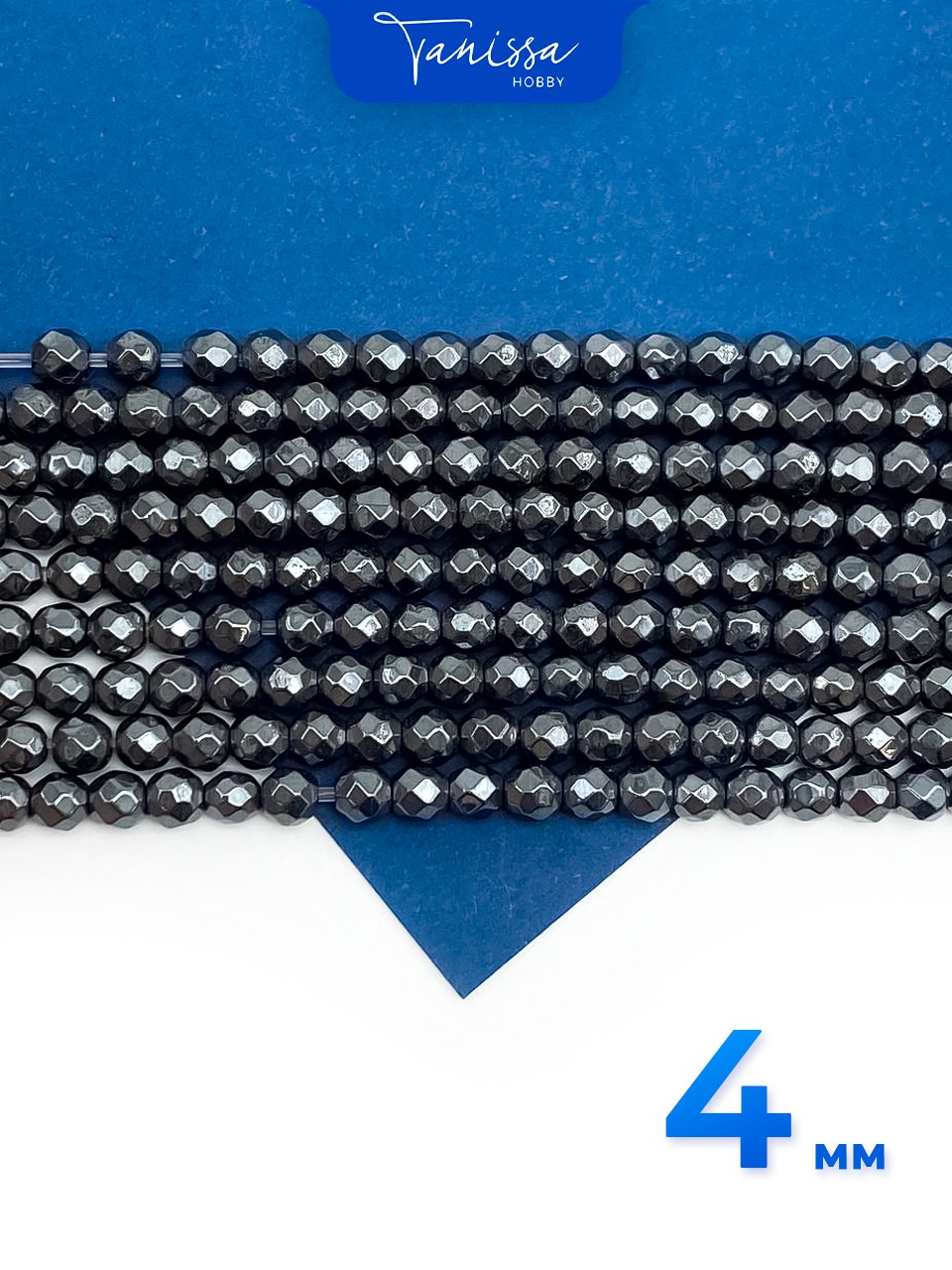 Гематин гематит бусины круглые огранка 4мм, черный, нить, ГТ061