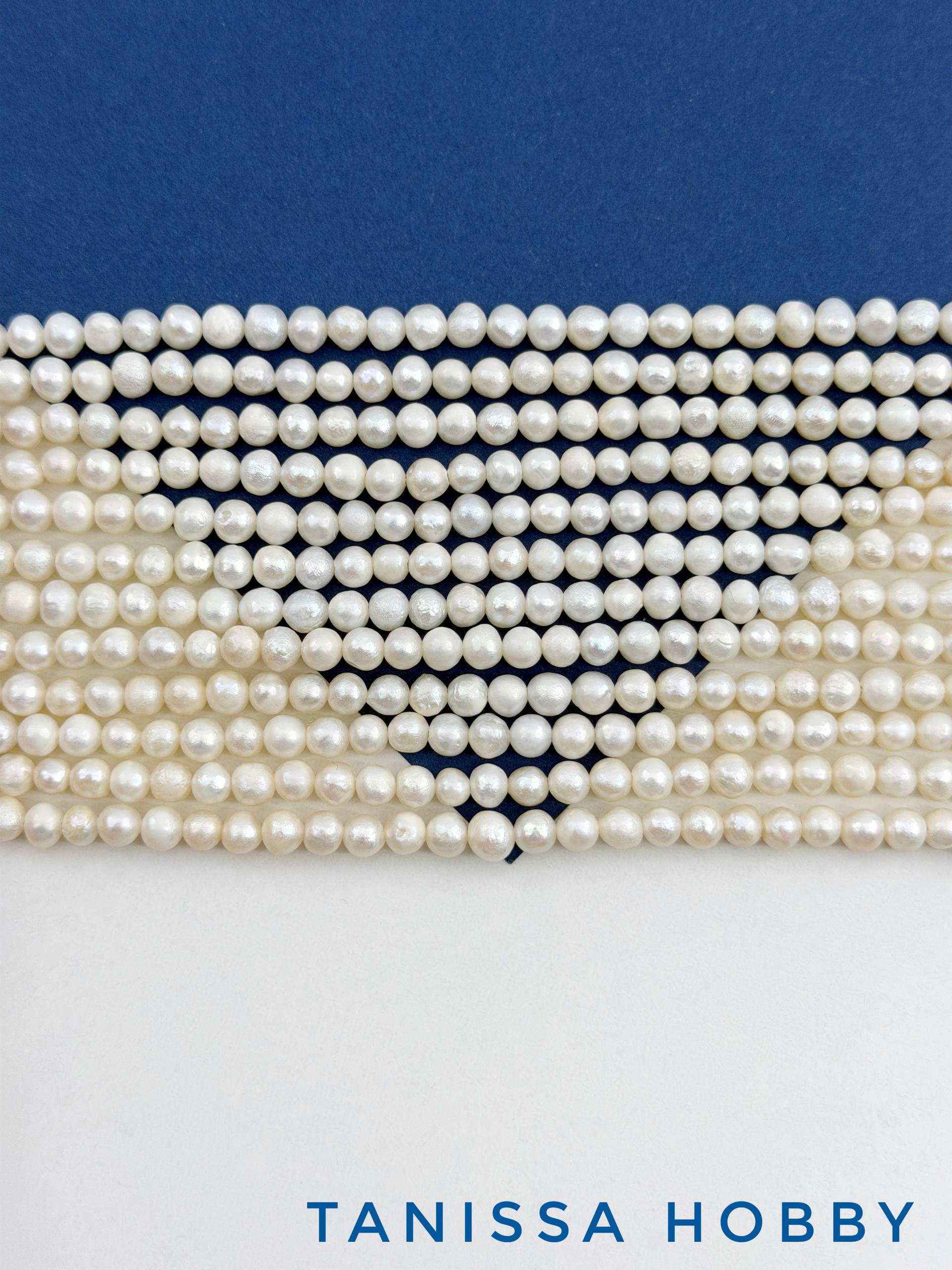 Жемчуг натуральный культивированный, круглый яйцо, 5мм, АВ, нить, Ж079