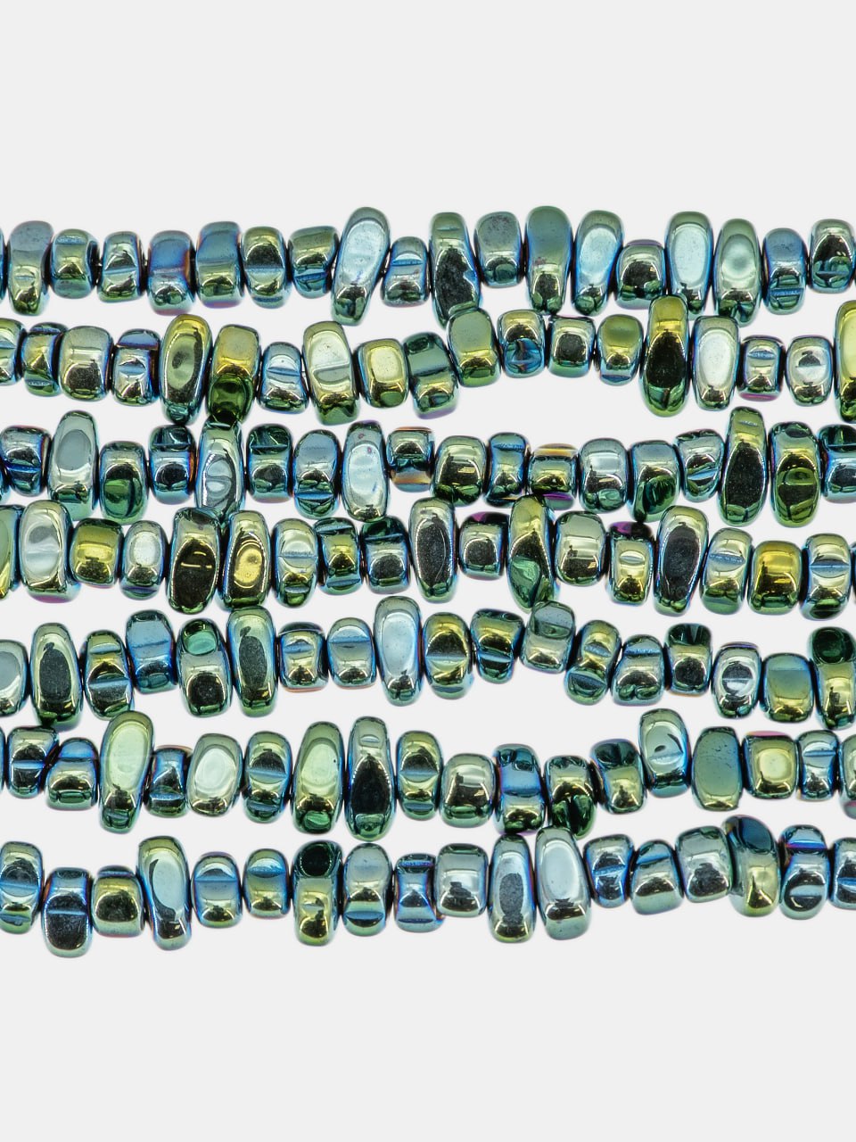 Гематин гематит крошка галтовка фриформ, 5-10 мм, синий зеленый, нить, ГТ153