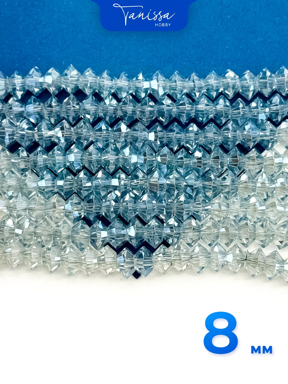 Хрусталь Биконус, плоский, серо-голубой, 8мм, нить, Х359