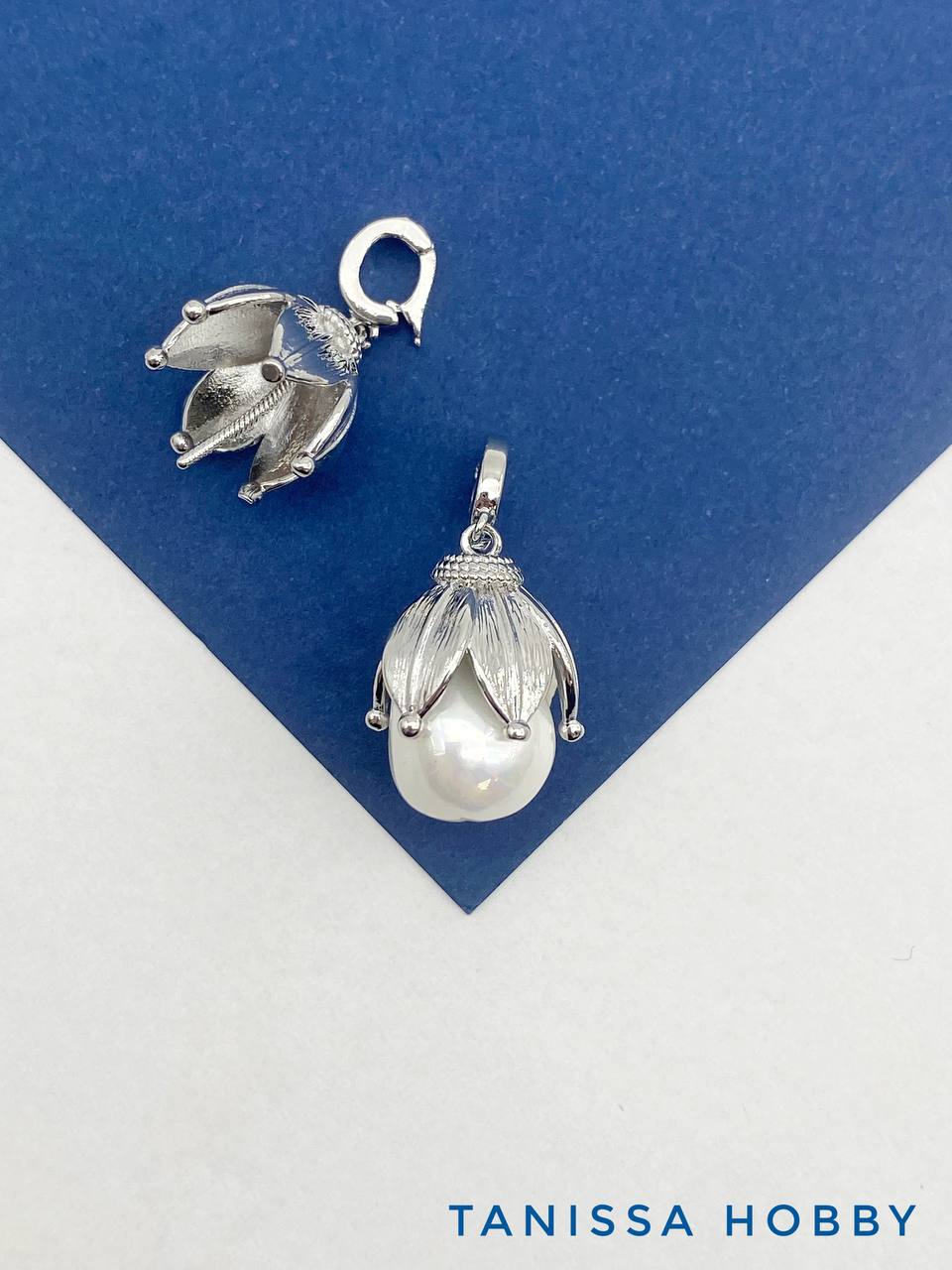 Бейл разъемный 8х7мм для вклейки, цветок 14мм, родий, В402