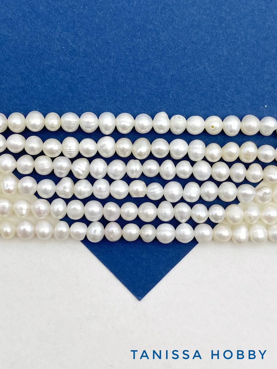 Жемчуг натуральный культивированный, круглый, яйцо 4мм, 4х5мм, АВ, нить, Ж185