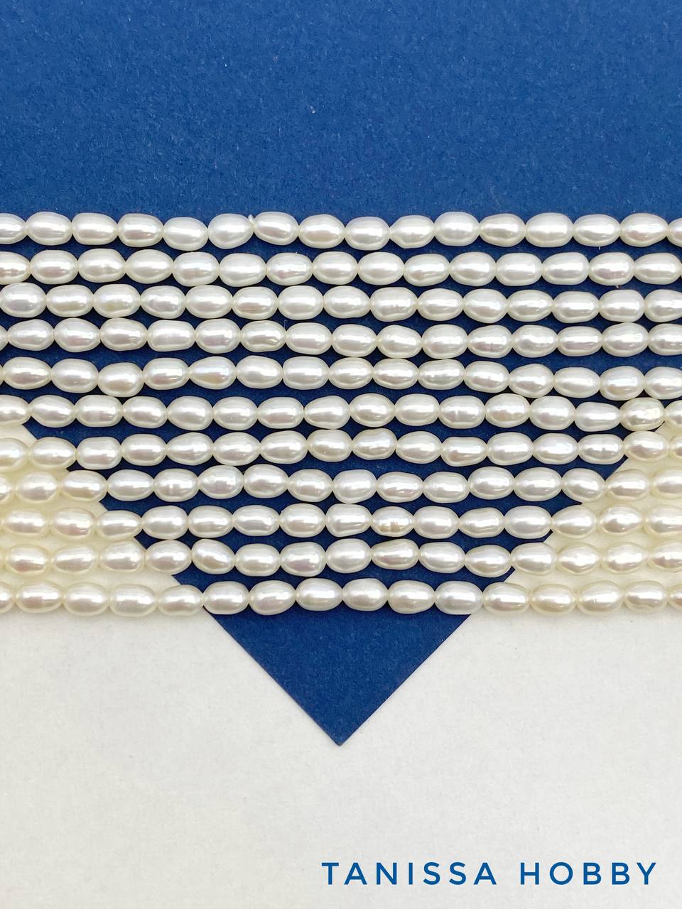 Жемчуг натуральный культивированный рис, 5мм, АА, нить, Ж086