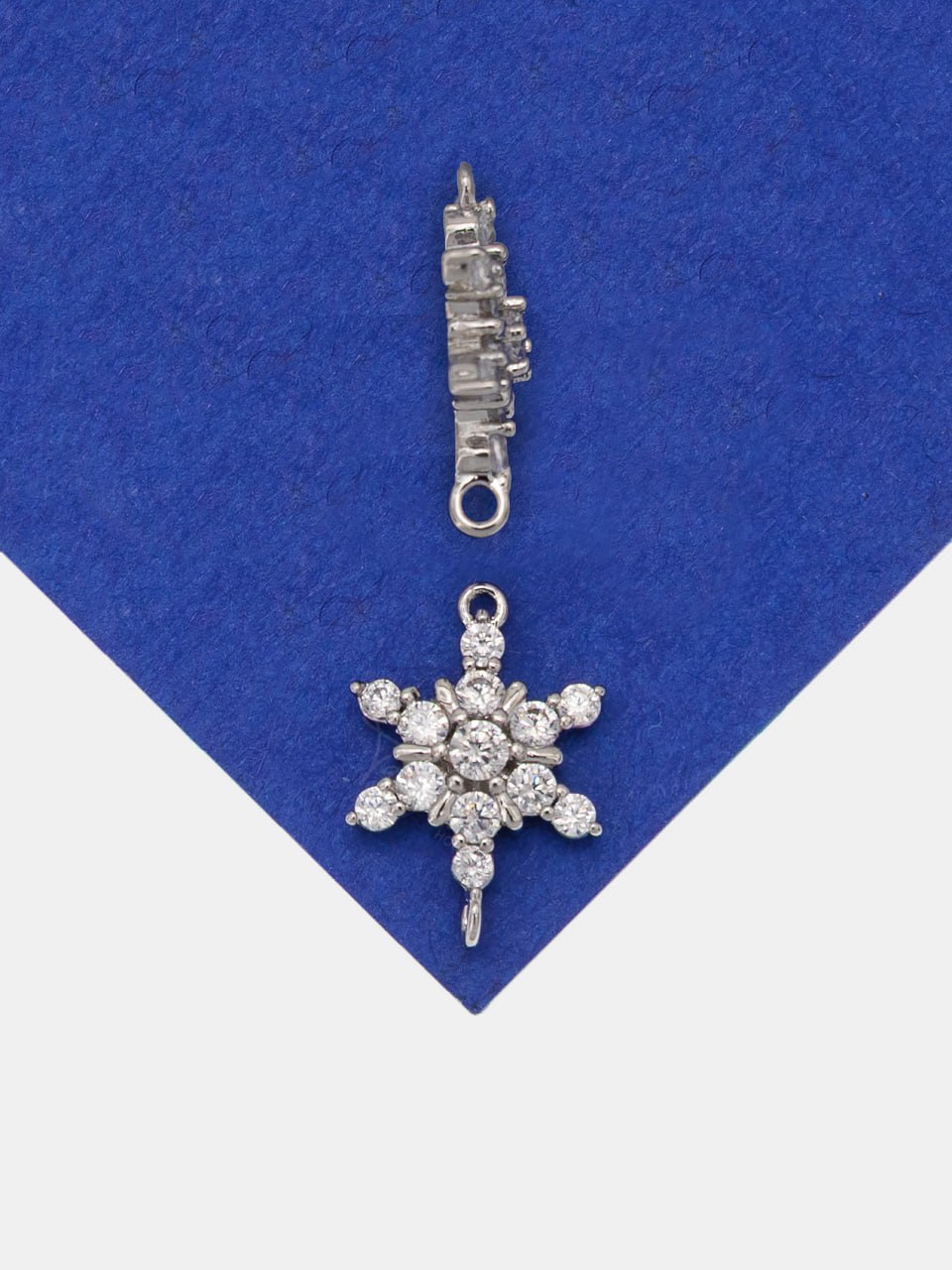 Коннектор снежинка с фианитами, 9х13мм, родий, С502