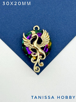 Подвеска птица Феникс, рондель Vitral medium, позолота, Д146