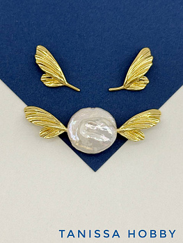 Крылья бабочки мотылька для вклейки, 15х11мм, ПАРА, позолота, В136