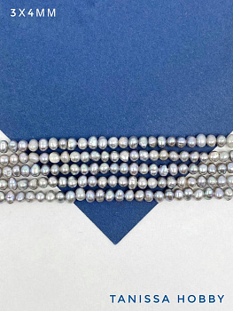 Жемчуг натуральный культивированный, кукуруза, серый, 3х4мм, 1/2 нити, А, Ж190