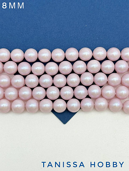 Жемчуг Майорка, сиреневый розовый, Iridescent Light Rose, 8мм, нить, МА107