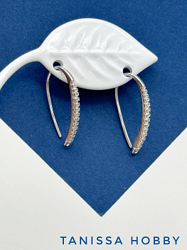 Швензы крючки короткие с фианитами, родий, Е118