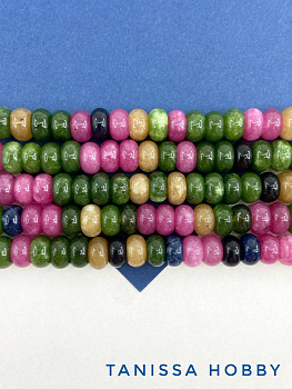 Халцедон цветной микс турмалин, бусины кукуруза рондель, 5х8мм, 1/2 нити, Б198