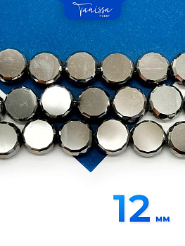 Хрусталь диск, круглый плоский, гематит, 12мм, Категория В, штука, Х308