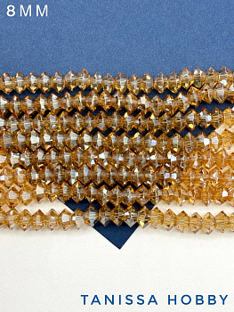 Хрусталь Биконус, плоский, золото топаз АВ, 8мм, нить, Х356