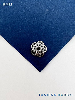 Шапочка для бусин цветок, 8мм, родий, ШТУКА, К902