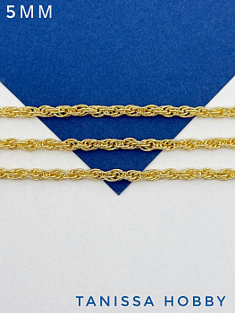 Цепочка кордовая 5мм, 50см, позолота, СН036