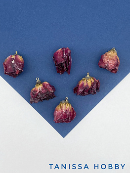 Подвеска цветок, бутон, роза в смоле, Категория В, бордовый, позолота, П019