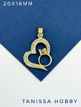 Подвеска сердце обручальное кольцо, позолота, А811