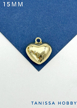 Подвеска сердце металлопластик, 15мм, позолота, С010
