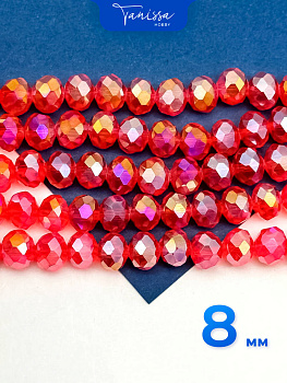 Хрусталь Рондели 8мм, красный АВ, нить Х036
