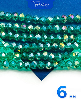 Хрусталь Рондели 6мм, зеленый изумрудный АВ, нить. Х120