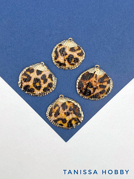 Подвеска ракушка гребешок леопард, позолота, ПМ189