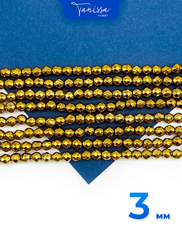 Гематин гематит бусины круглые огранка 3мм, золото, нить, ГТ065