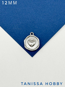 Подвеска монетка сердце, 12мм, сталь, Ч801