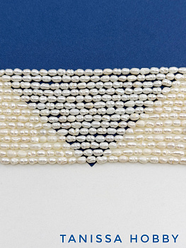 Жемчуг натуральный культивированный, рис, 5мм, 5х4мм, АВ, нить, Ж081