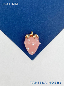 Подвеска ягода клубника, розовый, 17х11мм, позолота, Ю921