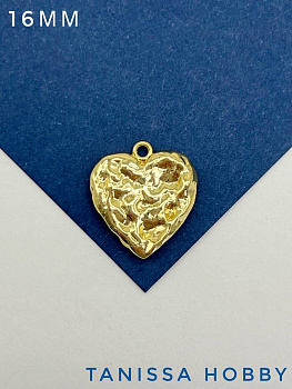 Подвеска мятое сердце, 16мм, позолота, Р509