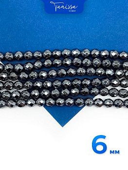 Гематин гематит бусины круглые огранка 6мм, черный, нить, ГТ062