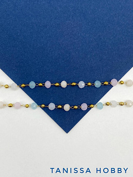 Цепочка с хрустальными разноцветными ронделями, 50см, сталь, позолота, СН047