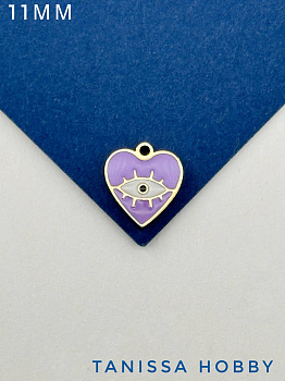 Подвеска сердце глаз, 11мм, фиолетовая эмаль, сталь, позолота, Ч120