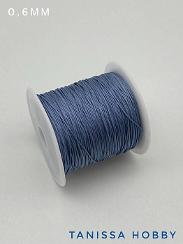 Шнур шамбала нейлоновый для браслетов 0,6мм темный голубой, КАТУШКА 35м, Ц030