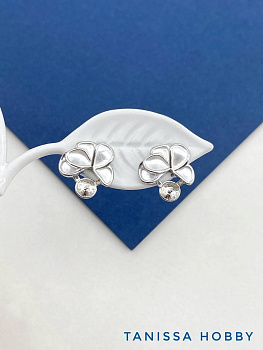 Швензы пусеты цветок, основа для вклейки, родий, ШВ104