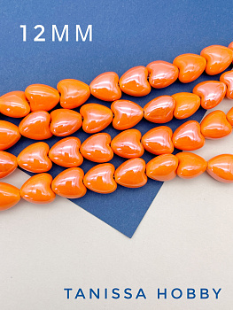 Бусина оранжевая фарфоровое сердце, 12мм, ШТУКА, П133