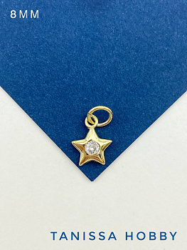 Подвеска звезда мини с фианитом, 8мм, позолота, Ю524