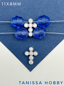 Бусина разделительная, крест с фианитами, родий, С230