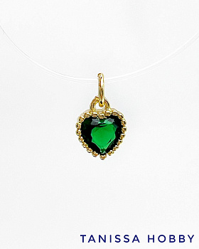 Подвеска сердце 7мм, зеленый фианит, позолота, Р910