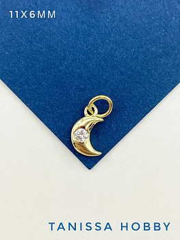 Подвеска луна месяц с фианитом, 11х6мм, Категория В, позолота, Ю523