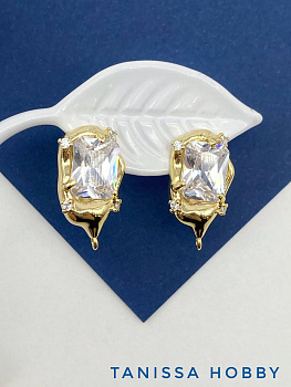 Швензы пусеты овал фианит, позолота, Е809