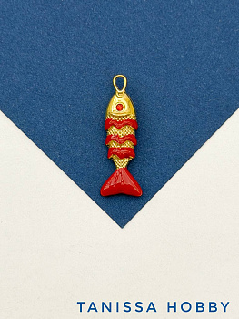 Подвеска рыба, красная эмаль, сталь, позолота, Ш510