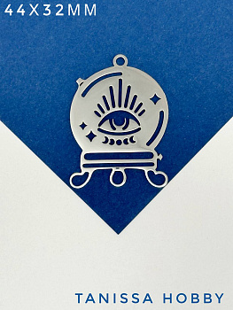 Подвеска коннектор хрустальный шар глаз 44х32мм, сталь, ЛС092