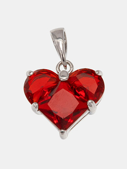 Подвеска сердце фианит красный 14мм, родий, Ю325
