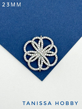 Коннектор цветок с фианитами, родий, А529